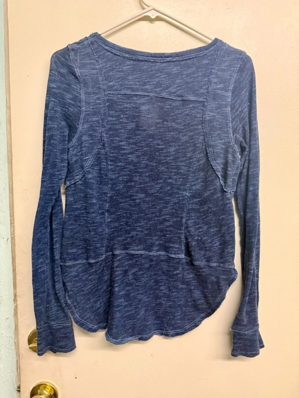 Free People Navy Blue Long Sleeve Top | Boho Casual Layering Shirt
